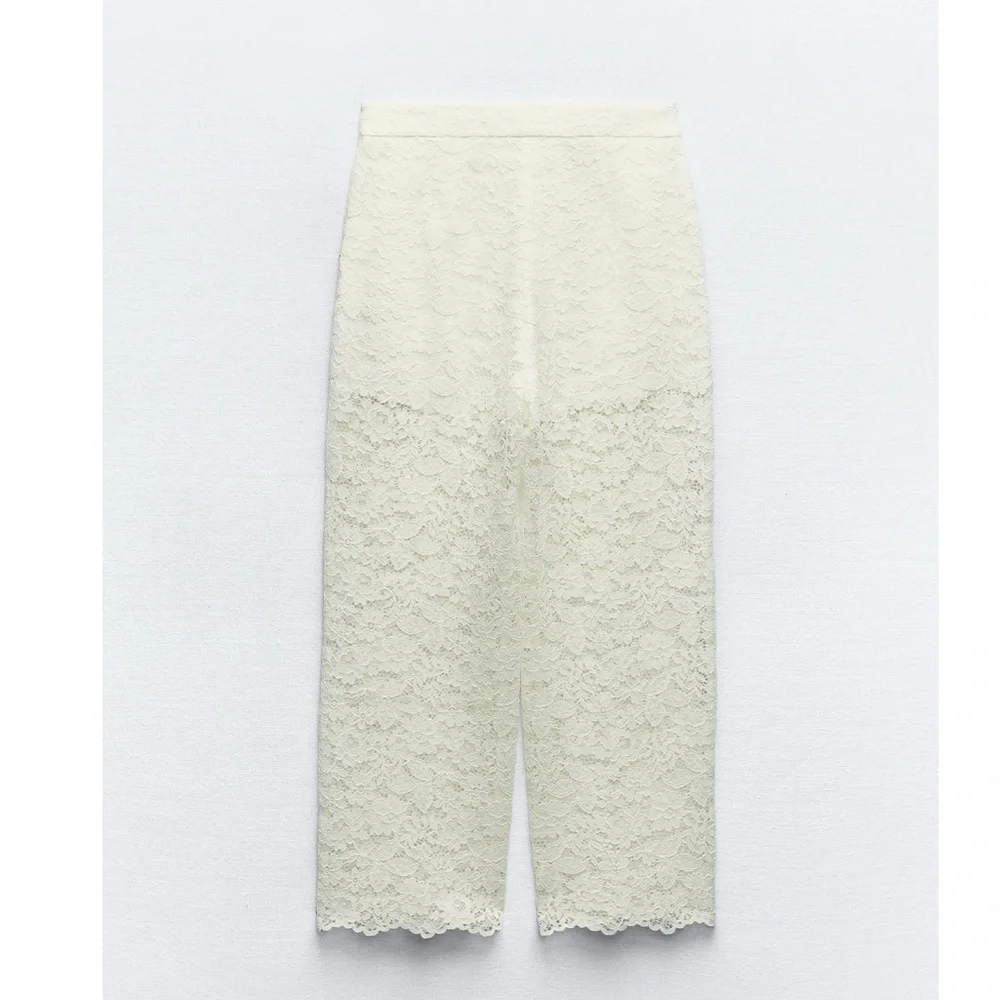 Zara LACE DETAIL CROPPED PANTS - Picture 5 of 9